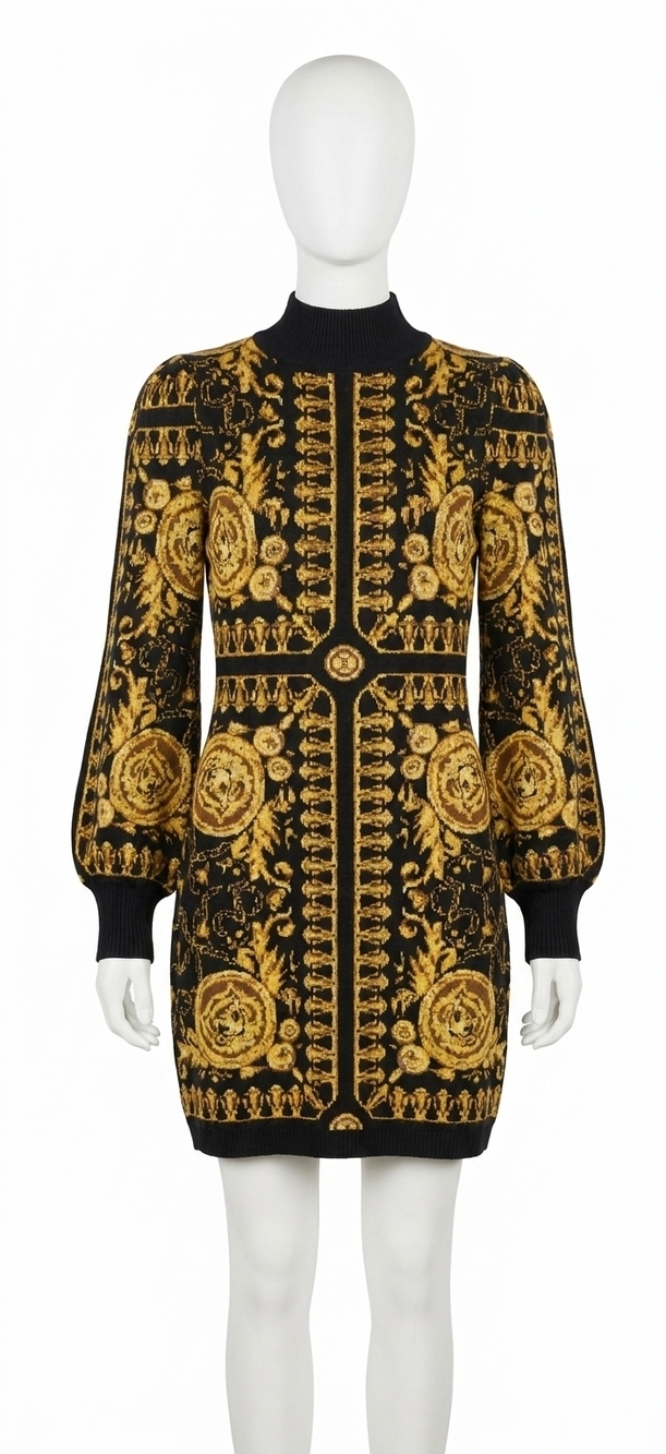 NEW ALDEN ADAIR coco sweater dress in black and gold